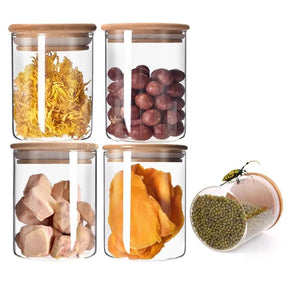 Kit 6 Pote Hermético de Vidro com Tampa de Bambu para Temperos