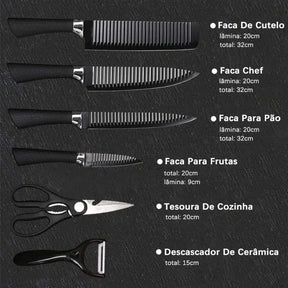 Jogo de Facas Profissional Antiaderente - Kit Completo de 6 Peças