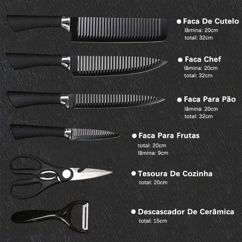 Jogo de Facas Profissional Antiaderente - Kit Completo de 6 Peças