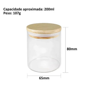 Kit 6 Pote Hermético de Vidro com Tampa de Bambu para Temperos