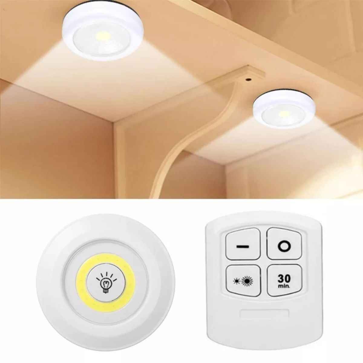 Luminária de Led com Controle Remoto Sem Fio - Kit 3 Lâmpadas