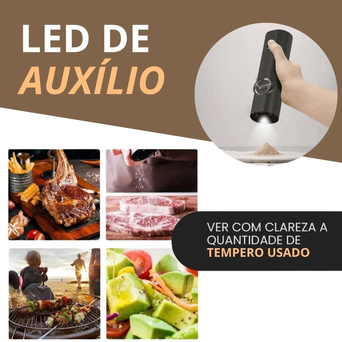 Moedor e Triturador de Temperos Elétrico para Sal e Pimenta