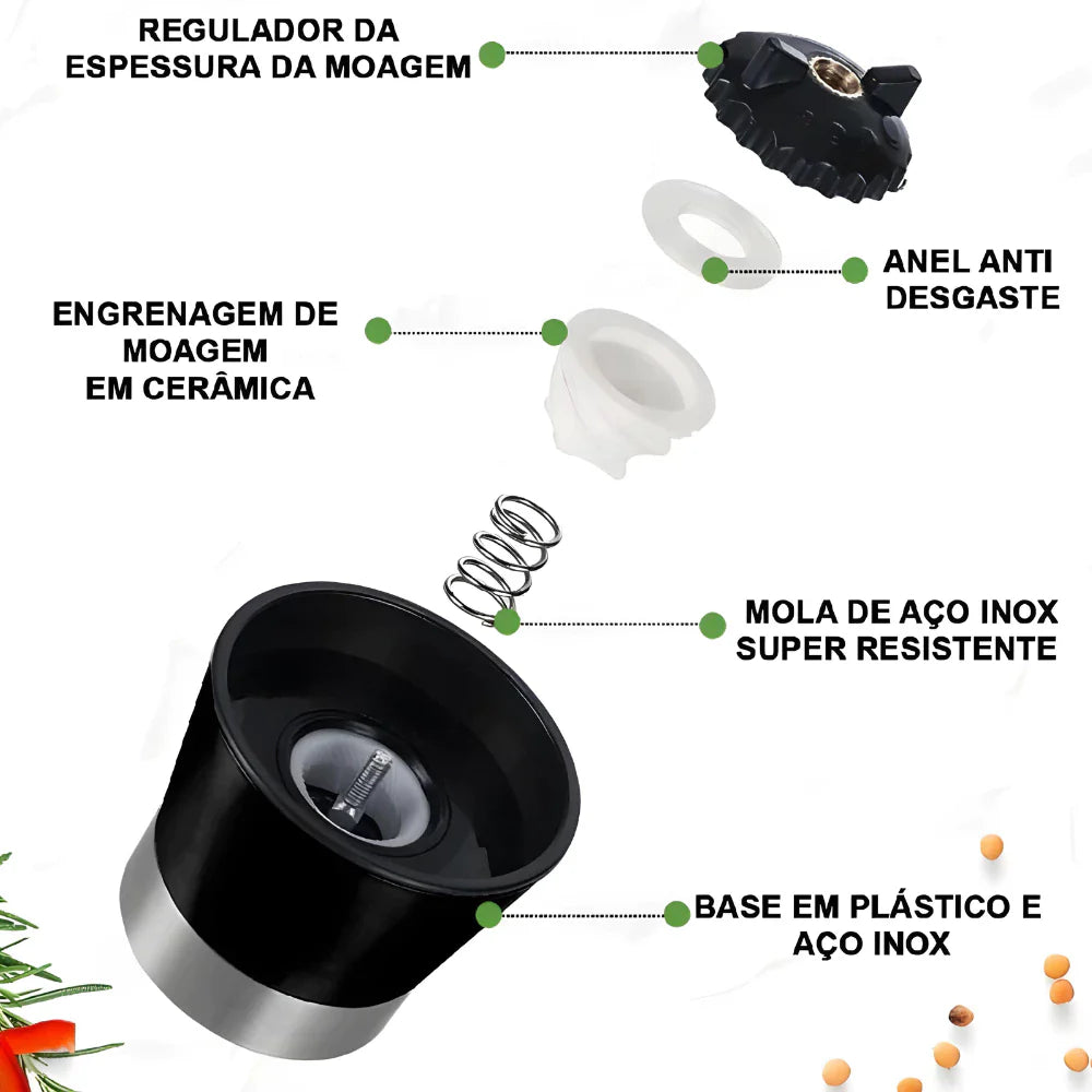 Moedor e Triturador de Pimenta e Sal - Kit Com 2 Unidades