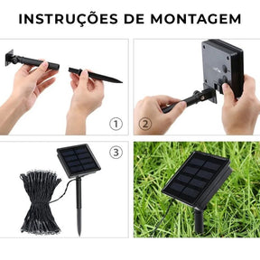Cordão de Luzes em Energia Solar - Pisca Pisca com 8 Funções