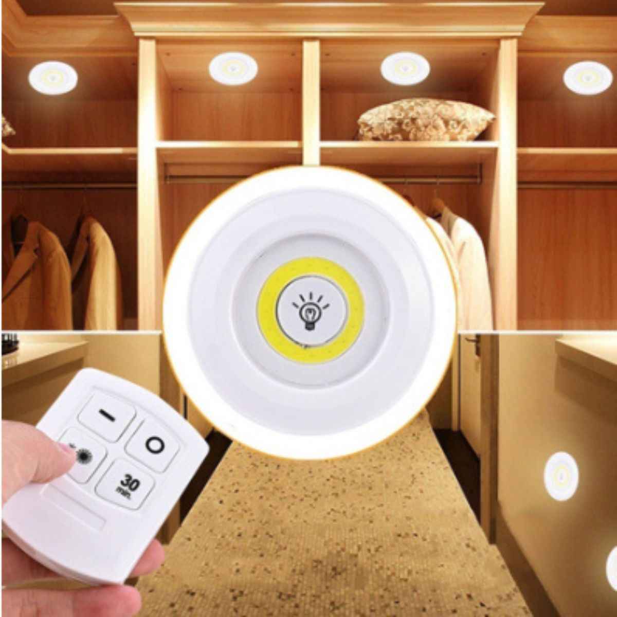 Luminária de Led com Controle Remoto Sem Fio - Kit 3 Lâmpadas