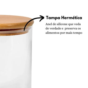 Kit 6 Pote Hermético de Vidro com Tampa de Bambu para Temperos