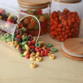 Kit 6 Pote Hermético de Vidro com Tampa de Bambu para Temperos