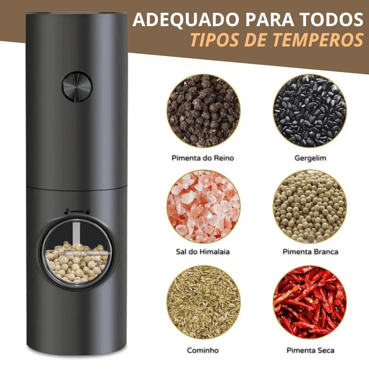 Moedor e Triturador de Temperos Elétrico para Sal e Pimenta