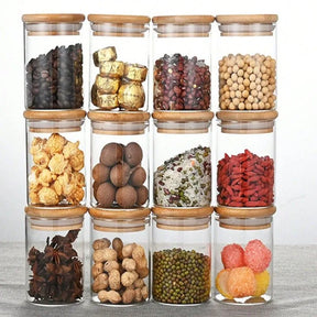 Kit 6 Pote Hermético de Vidro com Tampa de Bambu para Temperos