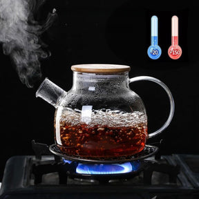 Chaleira de Vidro com Coador e Tampa de Bambu Premium