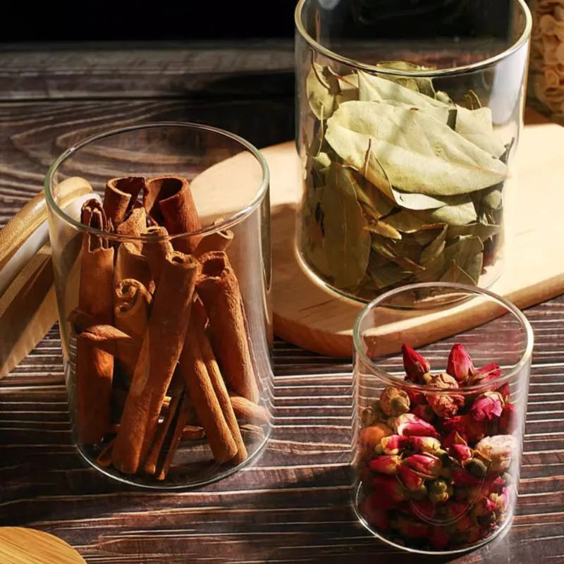 Kit 6 Pote Hermético de Vidro com Tampa de Bambu para Temperos