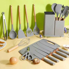 Kit de Utensílios de Cozinha em Silicone - Jogo de 19 Utensílios