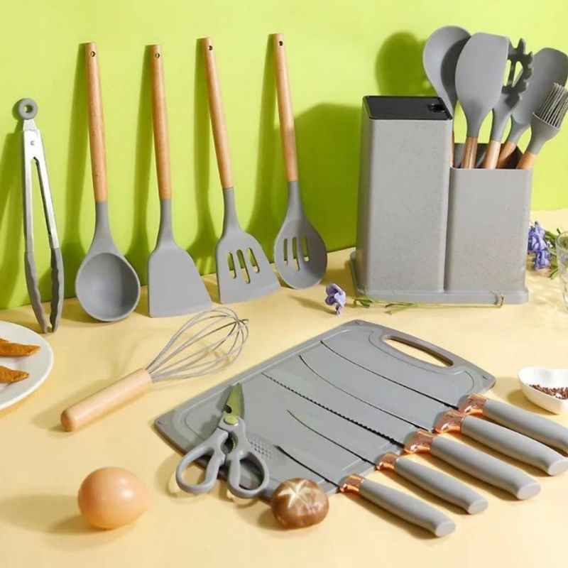 Kit de Utensílios de Cozinha em Silicone - Jogo de 19 Utensílios
