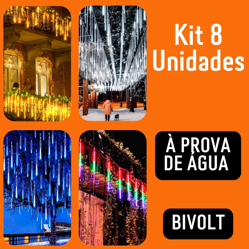 Pisca Pisca de Cascata em Meteoro para Natal - Kit 8 Tubos