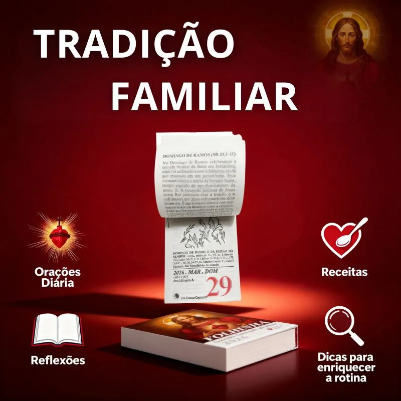 Calendário - Folhinha Sagrado Coração De Jesus 2026 Com Bloco Diário de Oração e Reflexões