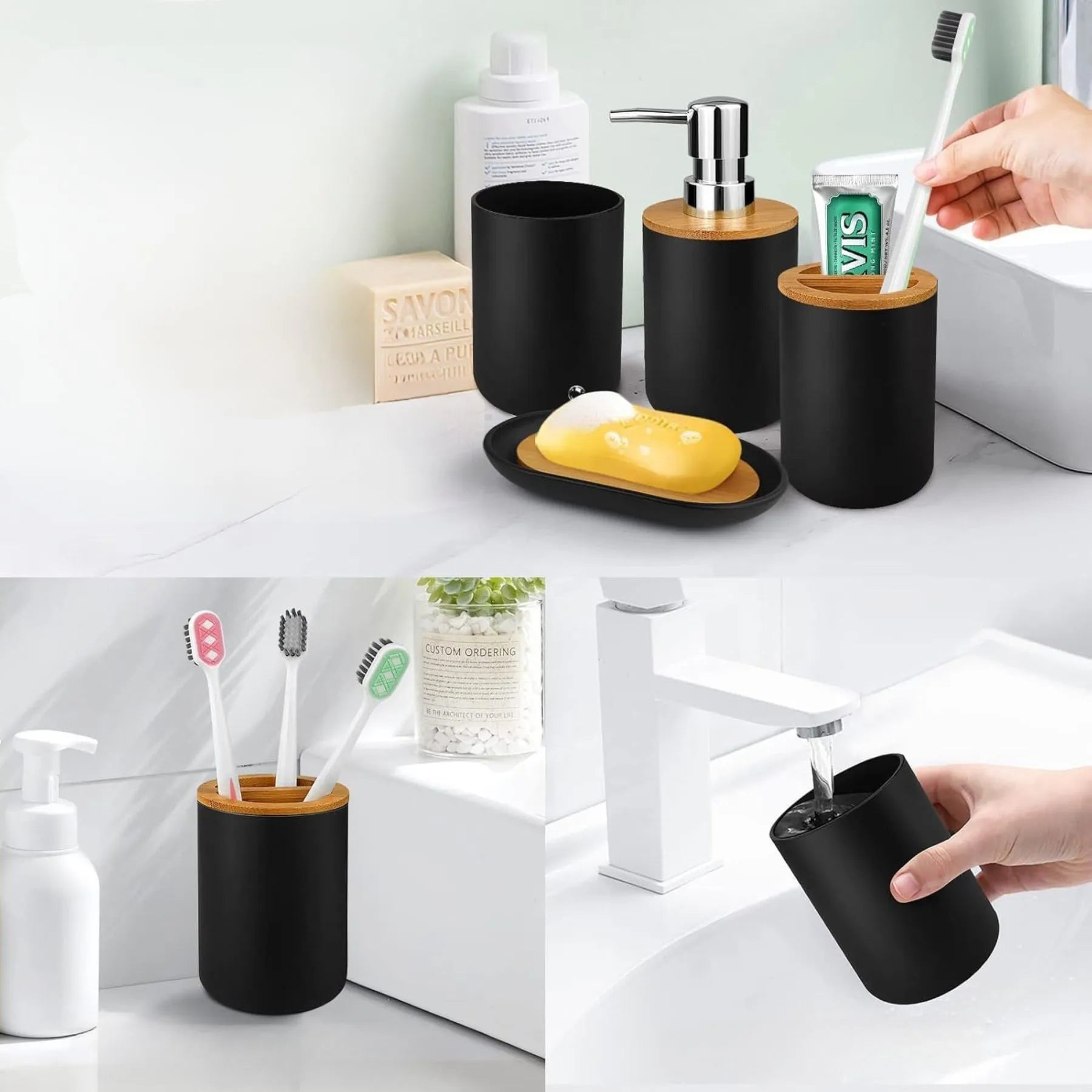 Dispenser Saboneteira e Copo de Banheiro - Kit Acessórios para Banheiro