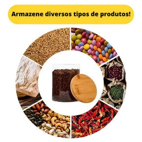 Kit 6 Pote Hermético de Vidro com Tampa de Bambu para Temperos