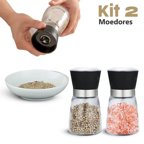 Moedor e Triturador de Pimenta e Sal - Kit Com 2 Unidades