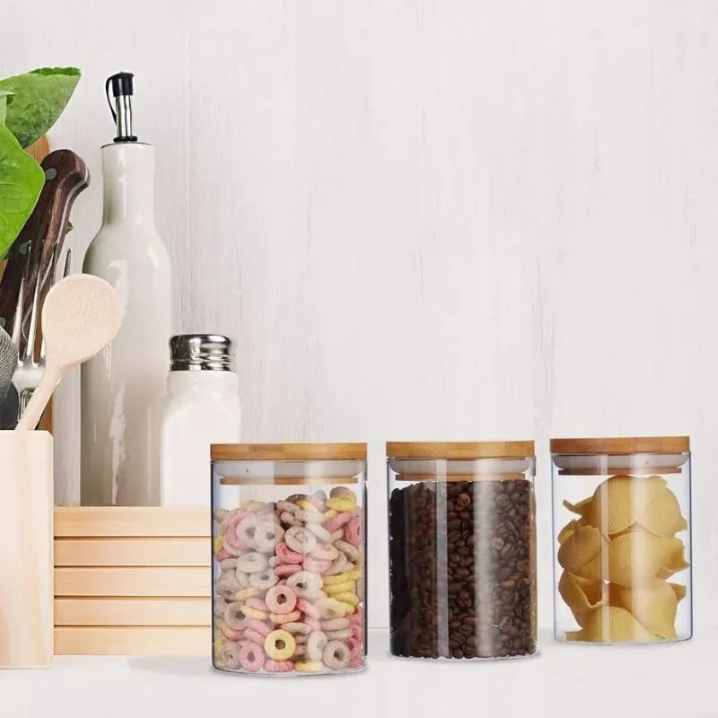 Kit 6 Pote Hermético de Vidro com Tampa de Bambu para Temperos