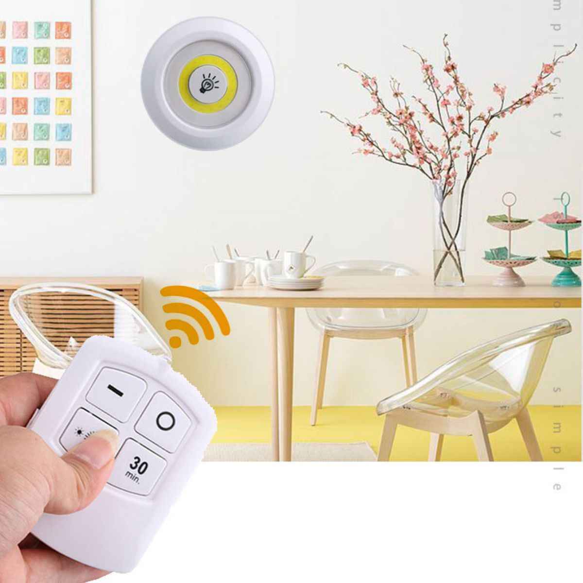 Luminária de Led com Controle Remoto Sem Fio - Kit 3 Lâmpadas