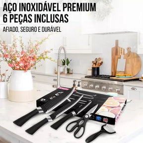 Jogo de Facas Profissional Antiaderente - Kit Completo de 6 Peças