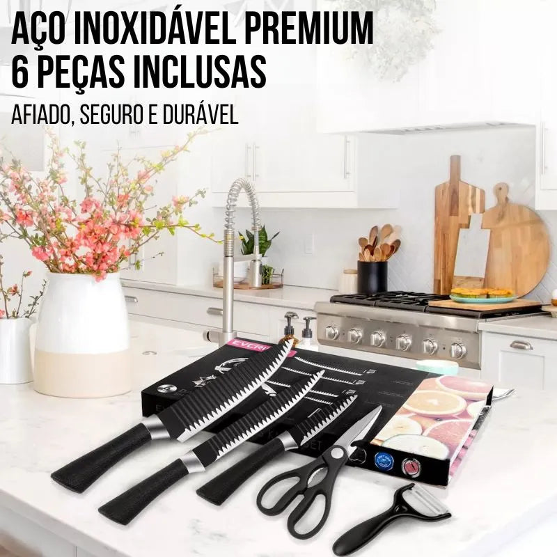 Jogo de Facas Profissional Antiaderente - Kit Completo de 6 Peças