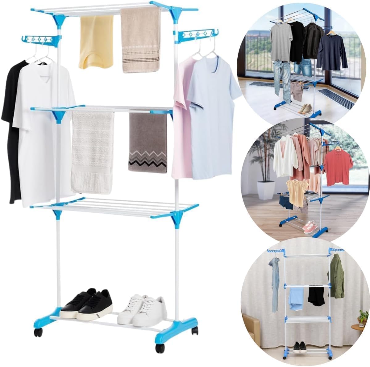 Varal de Chão Retrátil para Roupa - 3 Andares