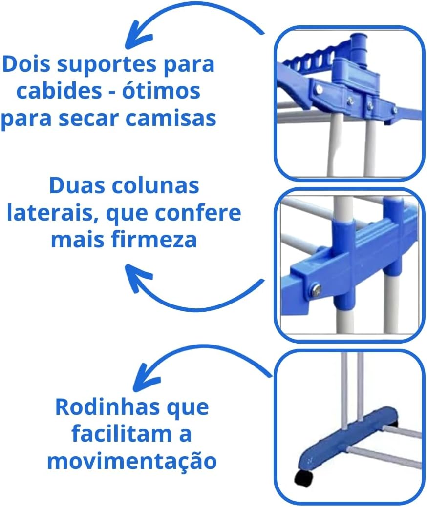 Varal de Chão Retrátil para Roupa - 3 Andares