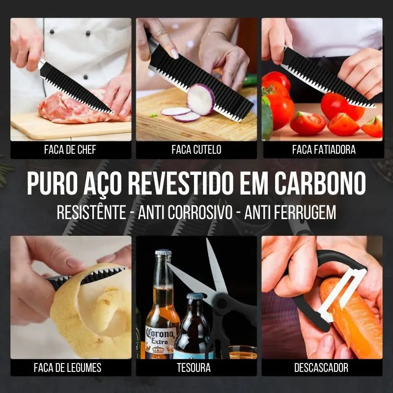 Jogo de Facas Profissional Antiaderente - Kit Completo de 6 Peças