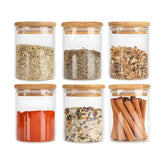 Kit 6 Pote Hermético de Vidro com Tampa de Bambu para Temperos