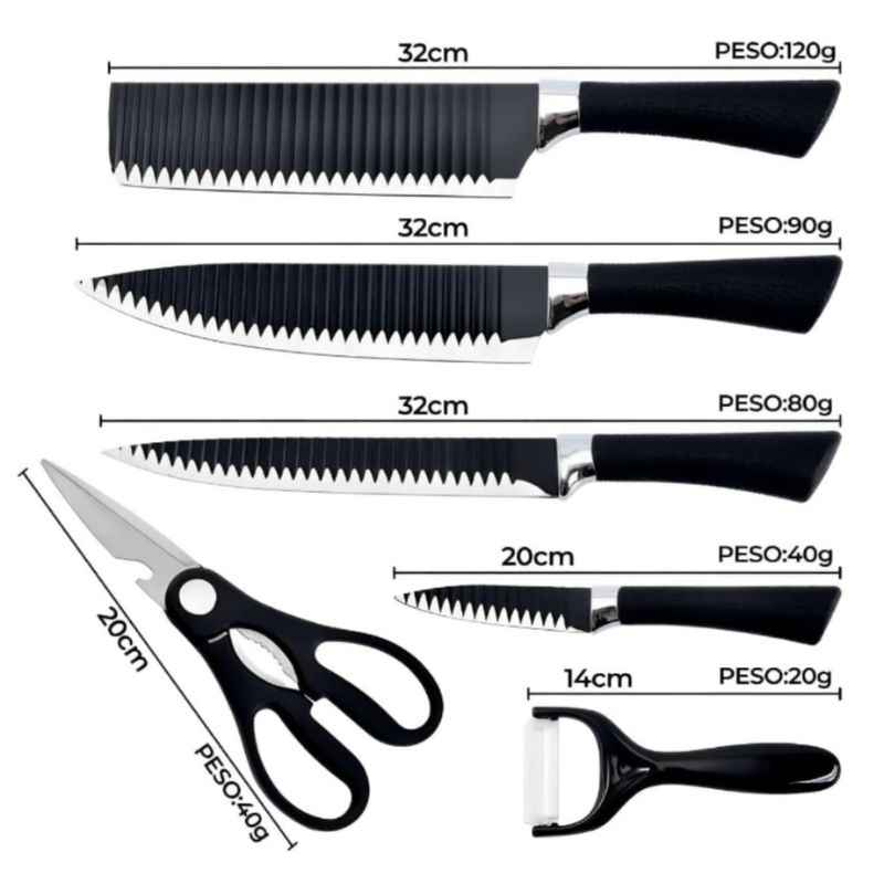 Jogo de Facas Profissional Antiaderente - Kit Completo de 6 Peças