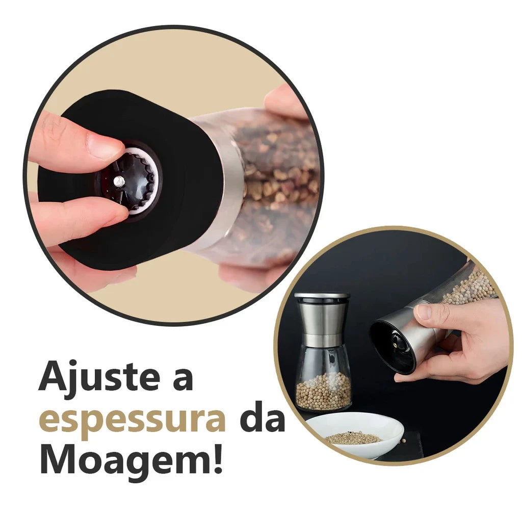 Moedor e Triturador de Pimenta e Sal - Kit Com 2 Unidades