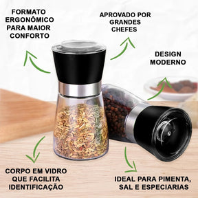 Moedor e Triturador de Pimenta e Sal - Kit Com 2 Unidades