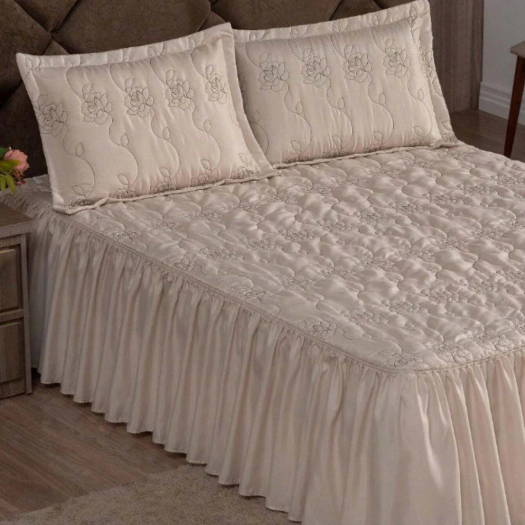 Colcha Bordada para Cama Casal - Kit 3 Peças