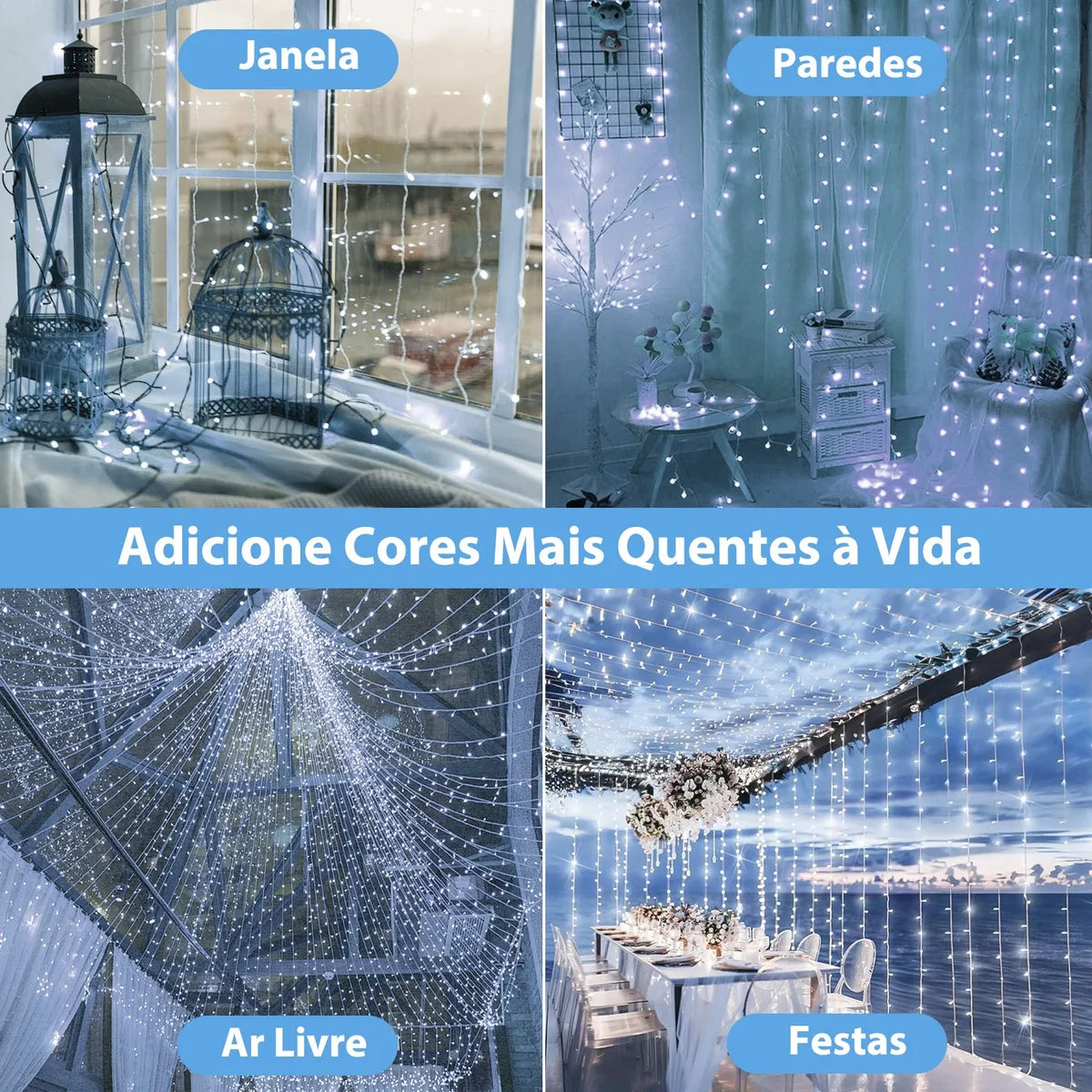Luz de Cortina Led para Decoração para Natal - 8 Modos de Iluminação