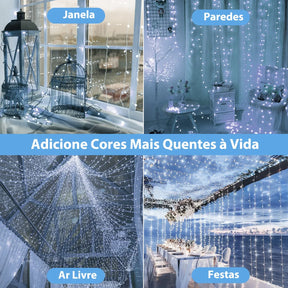 Luz de Cortina Led para Decoração para Natal - 8 Modos de Iluminação