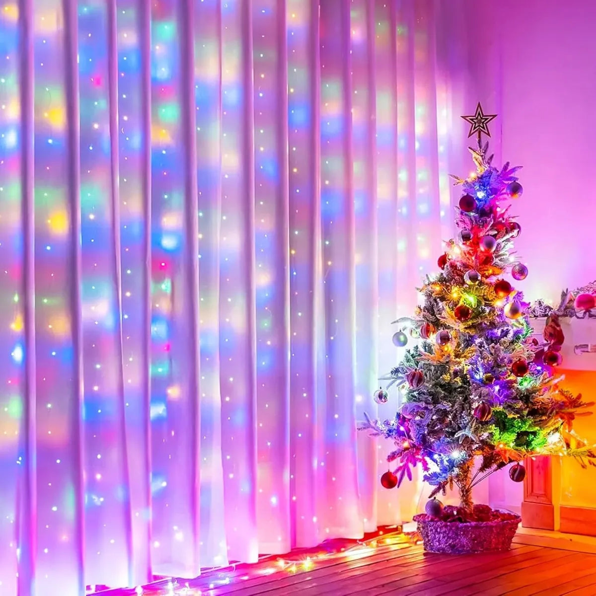 Luz de Cortina Led para Decoração para Natal - 8 Modos de Iluminação