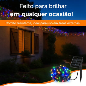 Cordão de Luzes em Energia Solar - Pisca Pisca com 8 Funções