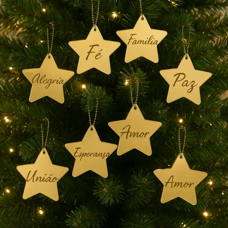 Kit de Estrelas Espelhadas com Palavras - 8 Estrelas