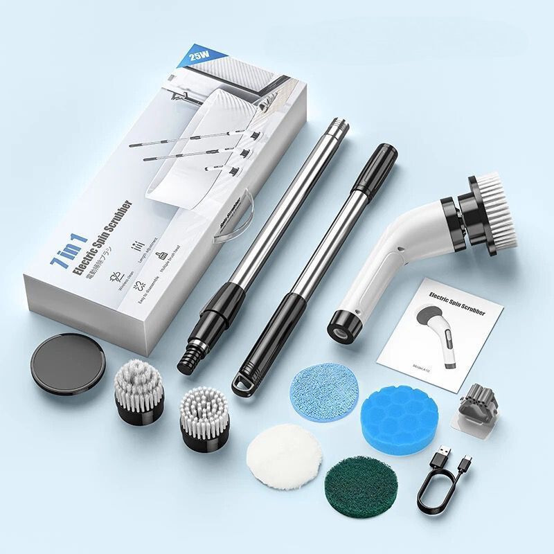Escova Elétrica de Limpeza Giratória e Ajustável - 7 em 1