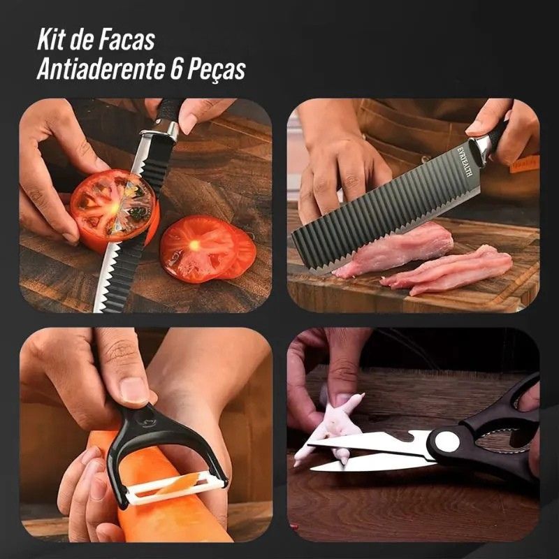 Jogo de Facas Profissional Antiaderente - Kit Completo de 6 Peças
