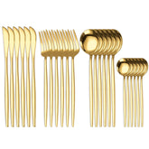 Jogo de Talheres Dourado em Aço Inox - Kit 24 Talheres