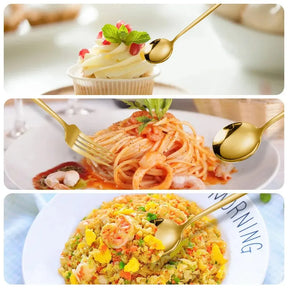 Jogo de Talheres Dourado em Aço Inox - Kit 24 Talheres