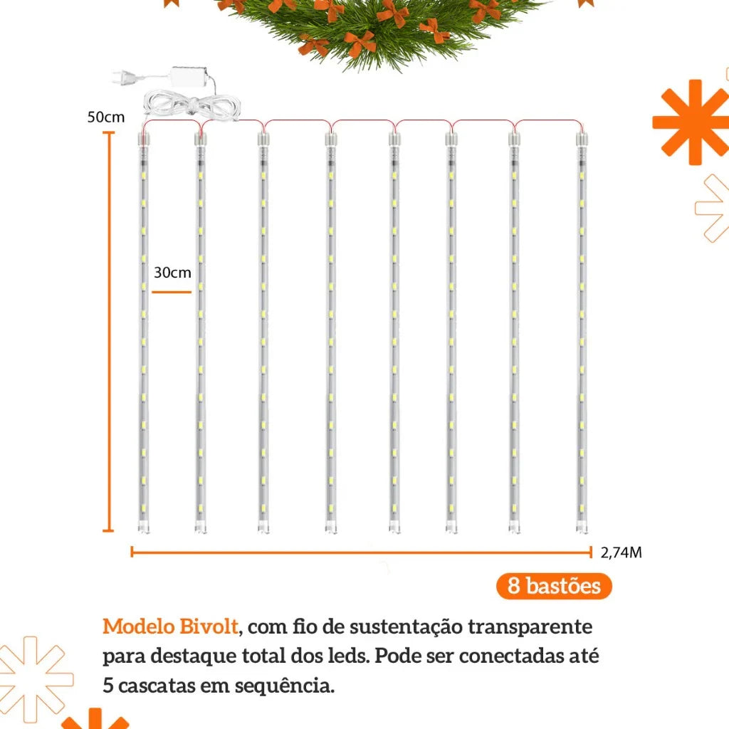 Pisca Pisca de Cascata em Meteoro para Natal - Kit 8 Tubos