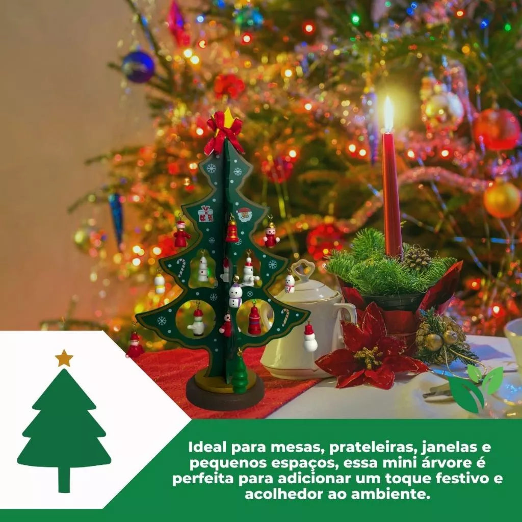 Mini Arvore de Natal Artesanal em Madeira para Decoração
