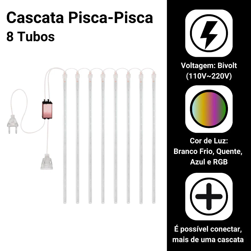 Pisca Pisca de Cascata em Meteoro para Natal - Kit 8 Tubos