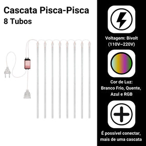 Pisca Pisca de Cascata em Meteoro para Natal - Kit 8 Tubos