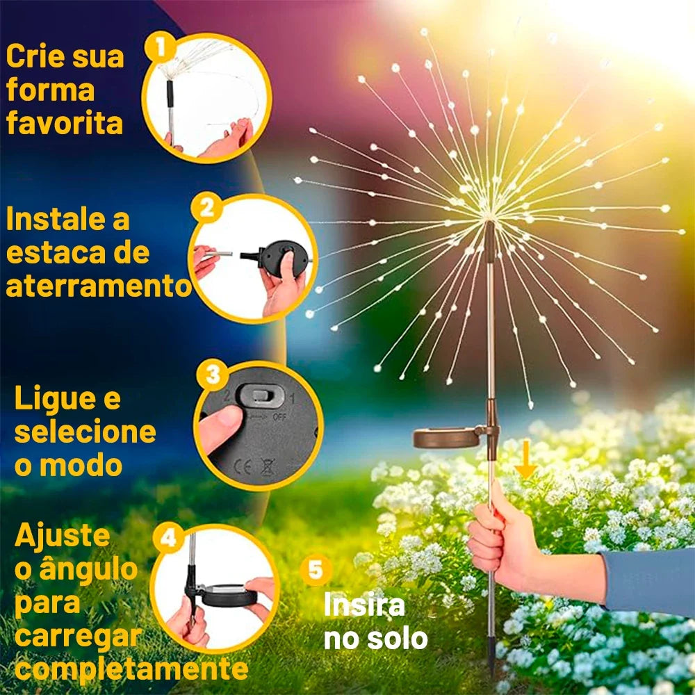 Luz Solar de Led Efeito Fogos de Artifício