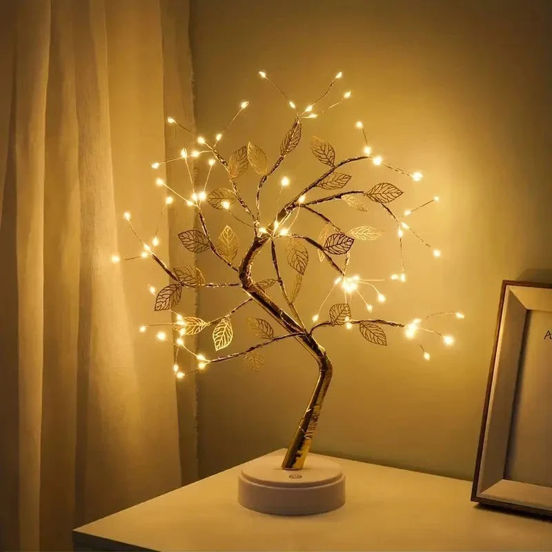 Luminaria Árvore Bonsai Folhas Douradas - Luz de Natal