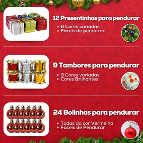 Árvore de Natal Decorada Pequena com Pisca Pisca e 66 Enfeites